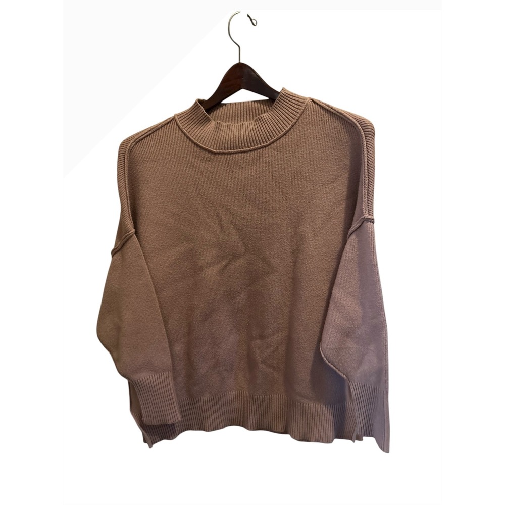 Zesica Mock Neck Dropped Shoulder Knit Sweater Pullover Mauve Taupe Size S